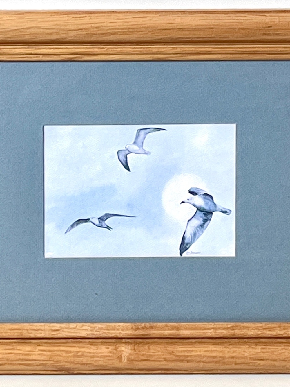 Watercolor Painting Signed Artwork Seagulls Ocean Landscape Beach House Decor